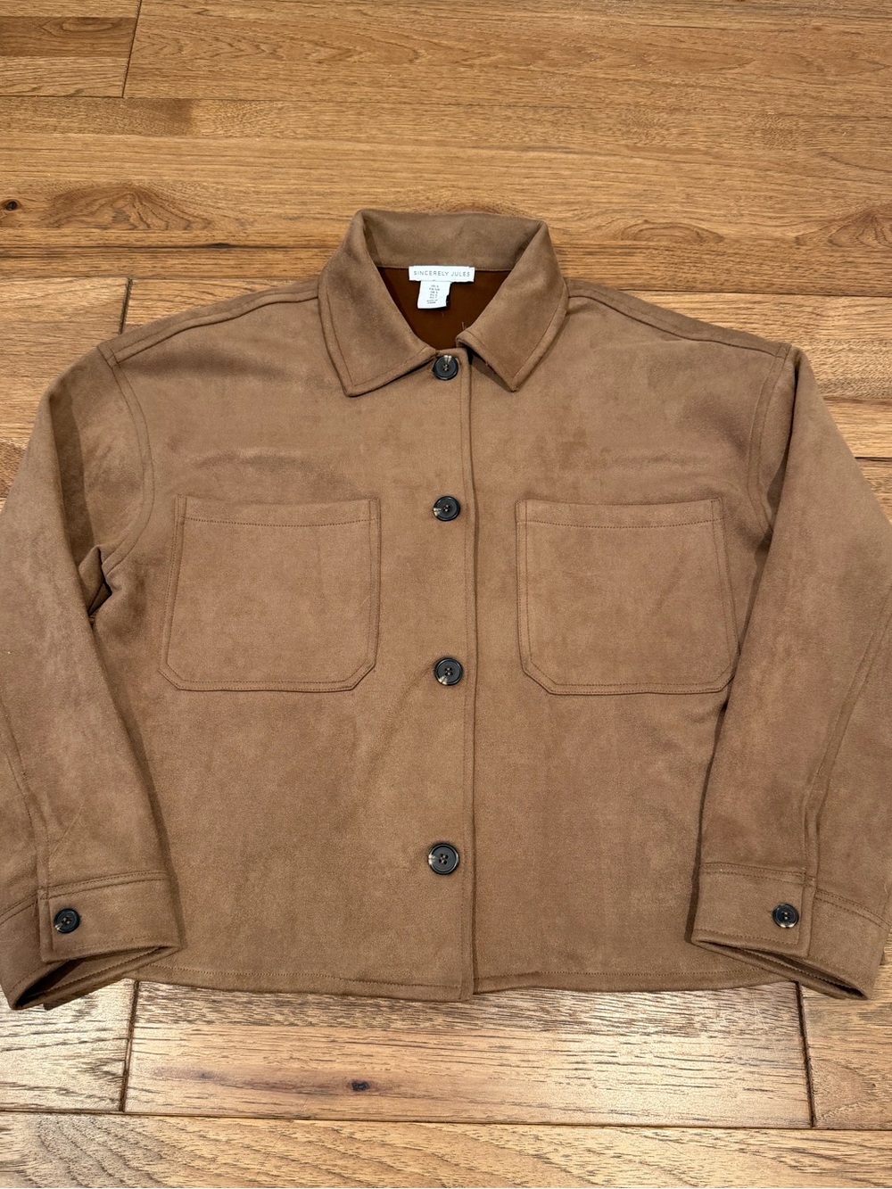 Sincerely Jules Brown Faux Suede Cropped Utility Jacket Shacket Size Small